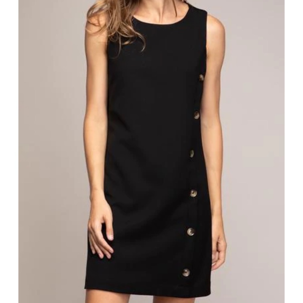 🆕 Black Shift Dress with Tortoise Buttons